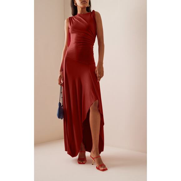 SIEDRES Exclusive Draped Jersey Maxi Dress Red - L - Picture 1 of 5